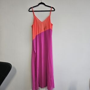 Coral And Magenta Beach Coverup High Slit Maxi Dress Sheer Bathing Suit Cover